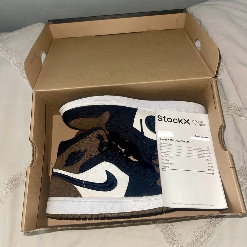 Nike Jordan 1 Mid Olive Toe Sneakers - Picture 5 of 6